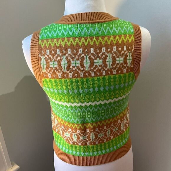 Awesome 70’s Vibe VNeck- Great Colors! Medium. Like New! Sweatervest. Goblincore - Picture 6 of 8